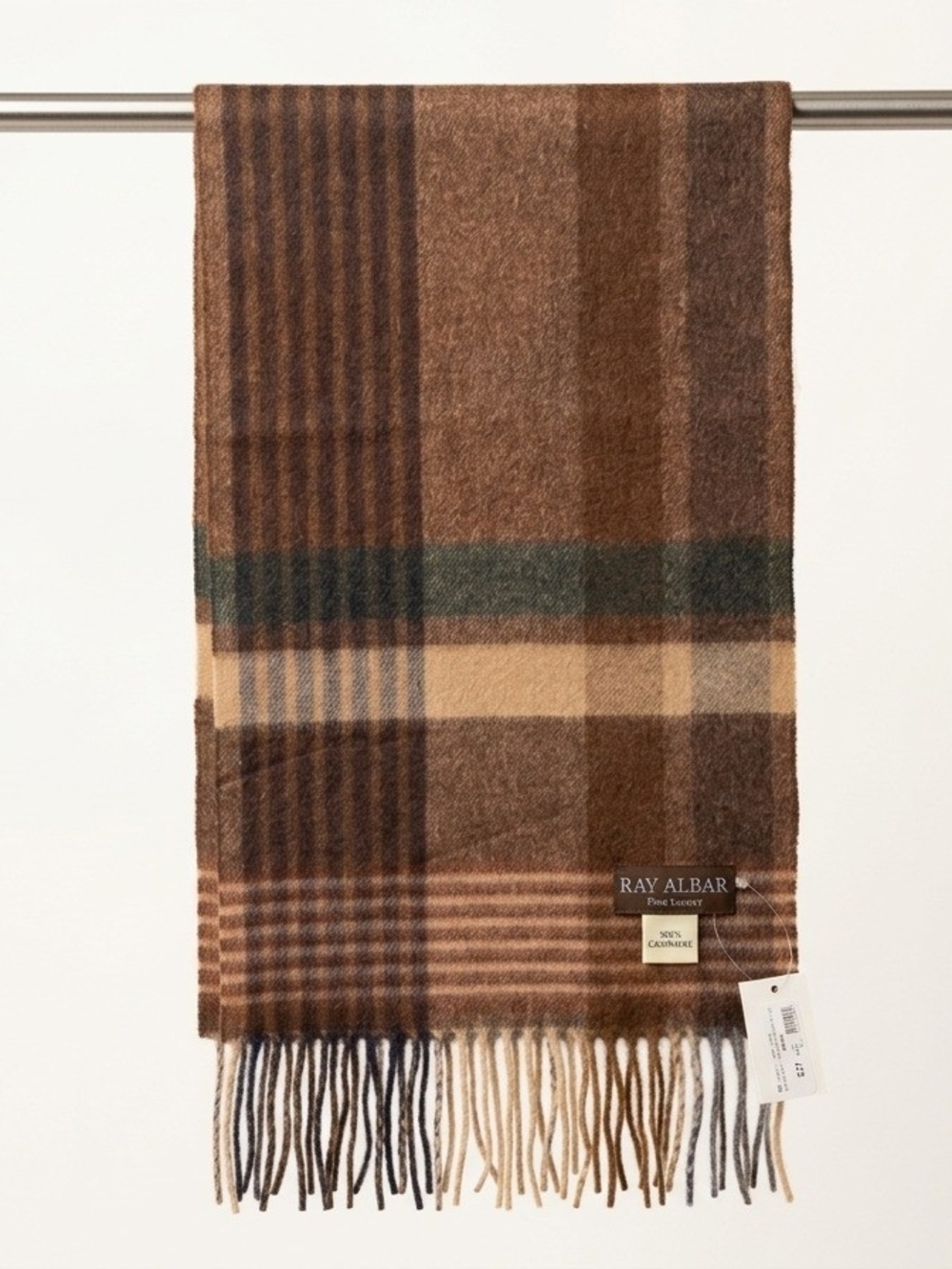 Unisex Brown Alternating Lines Cashmere-Blend Scarf